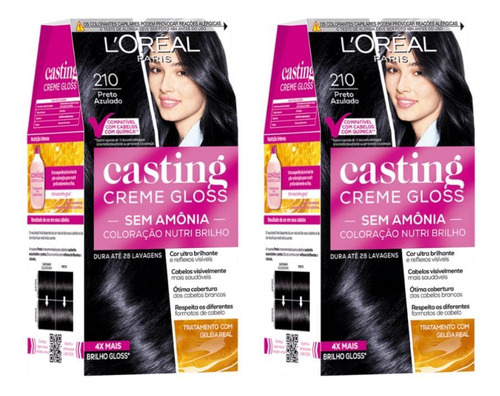  Coloraçao Casting Gloss 210 Preto Azulado - Kit Com 2un