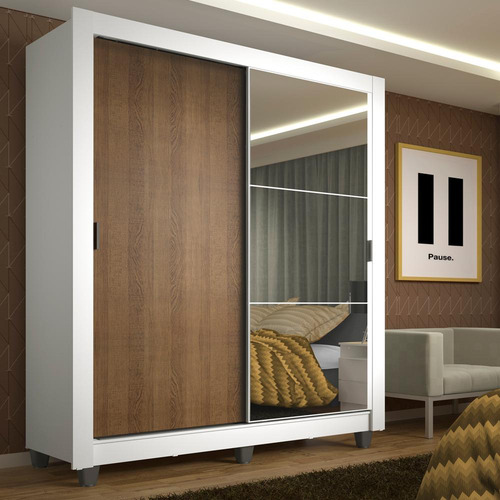 Ropero Closet Madesa Denver 2 Puertas Con 1 Espejo Bm 03 Color Blanco/Marrón