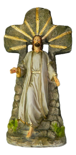 Jesucristo Resucitado 37cms De Resina Ojos De Vidrio Y Pesta Dorado