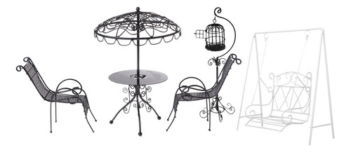 Set De Silla Y De Hierro + Jáula Columpio En Miniatura