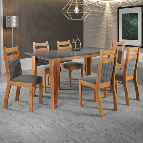Mesa De Jantar 6 Lugares Volei Mel/cinza/v.grafite - Viero Pés Cinza