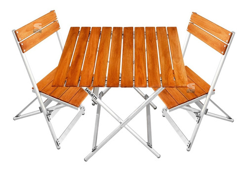 Imagen 1 de 10 de Mesa Plegable Aluminio Madera 75x66 + 2 Sillas Balcon Jardin