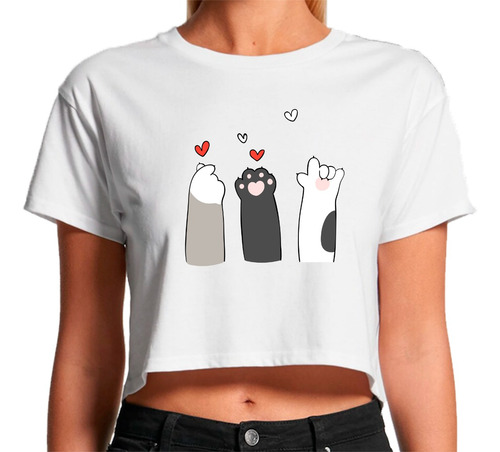 Playera Crop Top Mujer Ombliguera Sport Gatitos Señales Amor