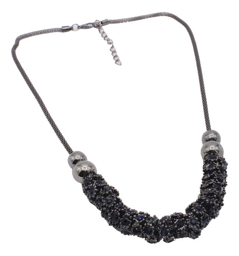 Collar De Rhinestone Forma Flor Negro Cadena Ajustable 46 Cm