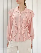 Comprar Camisas Blusas Manga Larga Volados Romántica Mujer 
