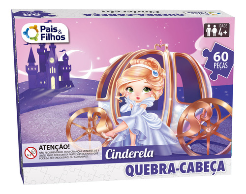 Jogo Quebra Cabeça Princesa Cinderela 60 Peças Infantil