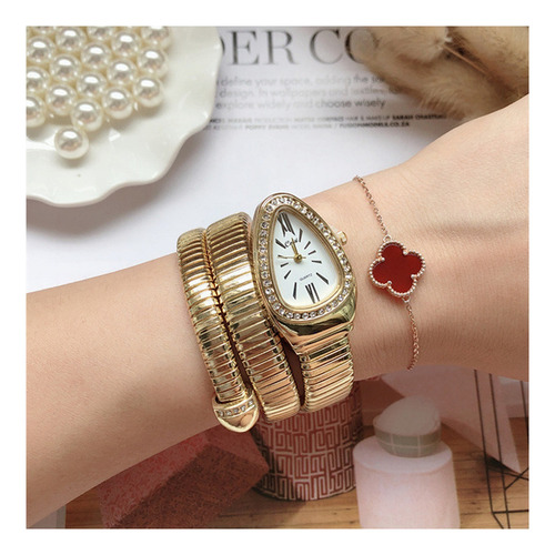 Reloj De Mujer Con Cabeza De Serpiente De Acero Inoxidable C