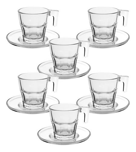 Juego De 6 Tazas Para Café Espresso+ Platillos 70ml Kimglass Translúcido Cuchara