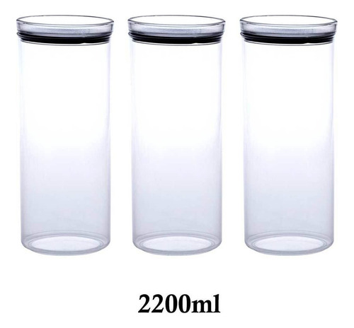 3 Potes Mantimentos Hermético Redondo Empilháveis 2200ml Cor Transparente