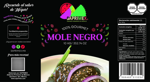 10 Kg De Tradicional Mole Negro Saprimex En Cubeta