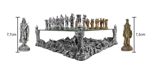 Jogo Tabuleiro De Xadrez Luxo Cavaleiros Medievais 3d 32 Pcs