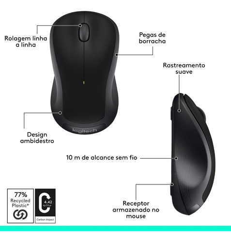 Mouse Sem Fio Logitech M310 Preto Preto