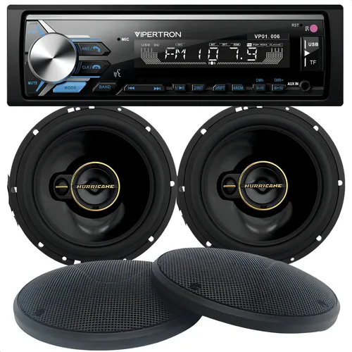 comprar Kit Som Automotivo Radio Vipertron + Par Alto Falante Aurum Hurricane 6 Polegadas 120w + Tela 6 Tipo Pioneer Tnt Full