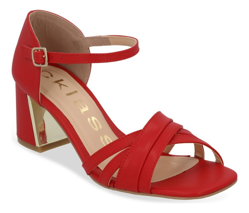 Sandalia De Tacón Rojo Con Detalle En Tacón 029-39