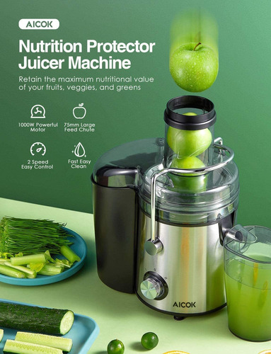 Imagen 7 de 8 de Extractor De Exprimidor Aicok, 1000 W, Exprimidor Centrifugo