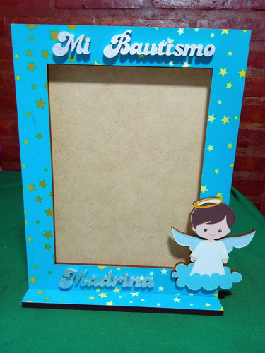 10 Porta Fotos Souvenirs Bautismo + 1 Central Mdf Fiesta