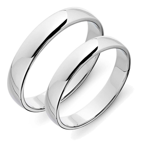 Par Anillos Lisos 4mm Plata .925 Baño Oro Blanco Pareja Amor