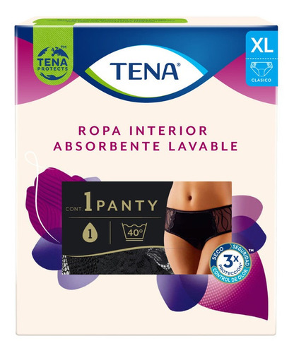 Ropa Interior Lavable Tena Corte Clásico Negro Talla Xl 1 Pz