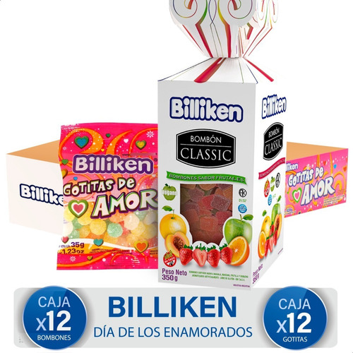 Bombones Frutales Billiken + Gotitas Amor Dia Enamorados X24