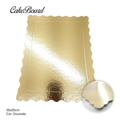 10 Cake Board Base P/ Bolo Laminada Retangular Ouro 35x25cm 