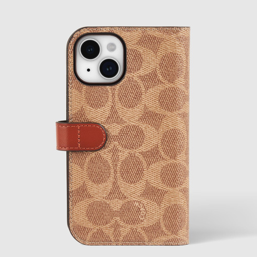 Capa Para Celular Coach Signature Canvas Wallet iPhone 15 Ta