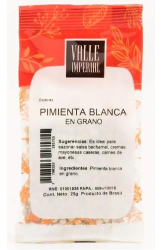 Pimienta Blanca En Grano - Valle Imperial - 25 Grs