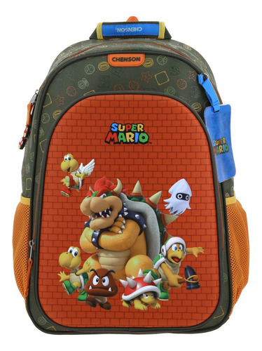 Mochila Grande Escolar Chenson Super Mario Thorin Bowser Para Niño Primaria Color Verde Diseño De La Tela Termoformado