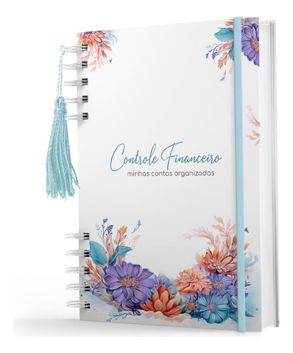 Caderno De Controle Financeiro - Capa Dura - Floral Azul