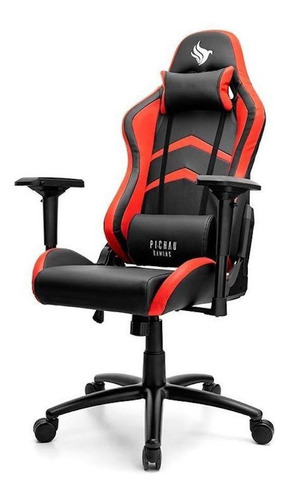 Cadeira de escritório Pichau Donek II PG-DNKII gamer ergonômica  preta e vermelha com estofado de couro sintético