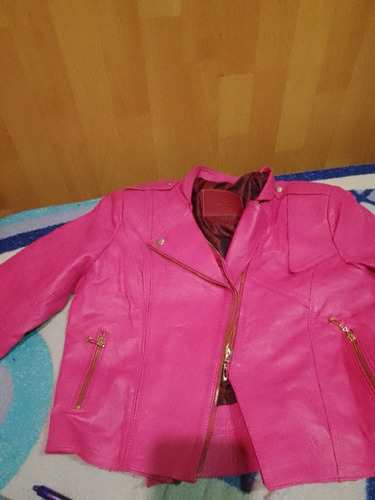 Chaqueta De Cuero Dama Chamarra Color  Fucsia 