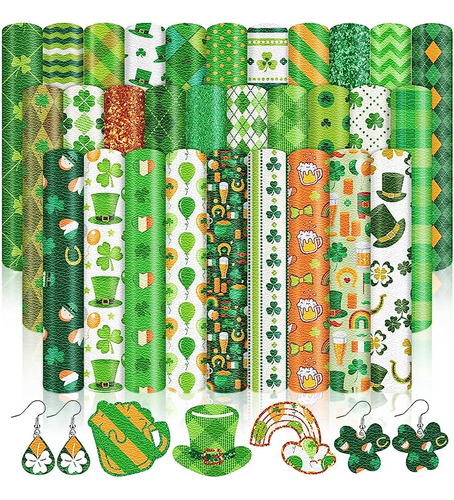 30 Hojas Sintetica Para El Dia San Patricio Diseño Trebol Co