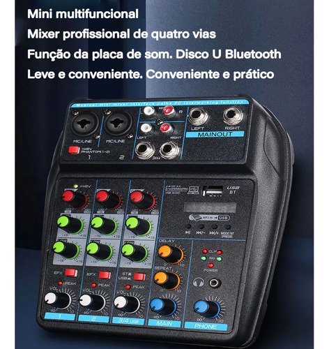 Mesa Sonido Bt 4 Canales Mezclador Audio Usb 48v Phantom