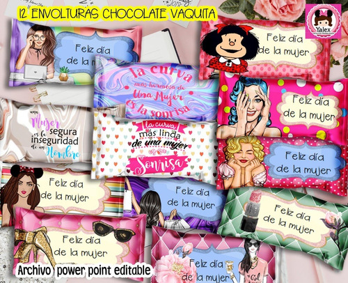 12 Envoltura Chocolate Vaquita Mujer Kit Imprimible Editable