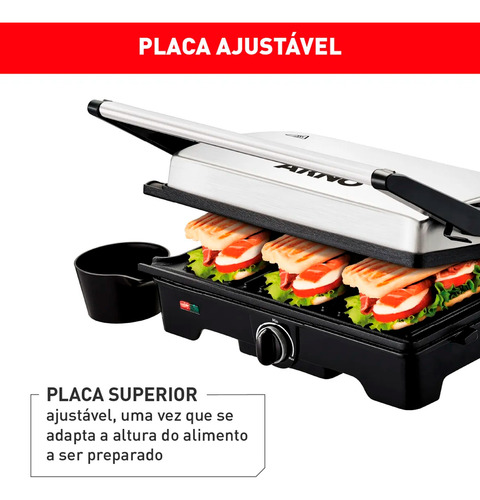 Grill Arno Dual Inox Com Abertura De 180° Gnox 127v