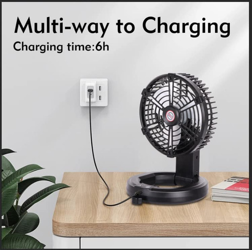 Ventilador Portátil Recargable Con Luz Led Y Gancho De 7 Pul