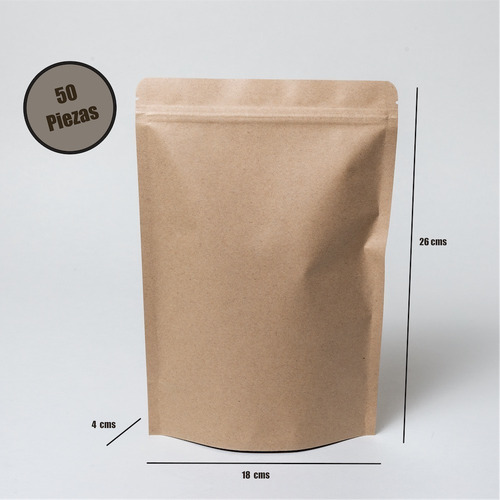 Imagen 2 de 6 de 50 Bolsa Stand Up Pouch Con Cierre Papel Kraft De 500 Grs