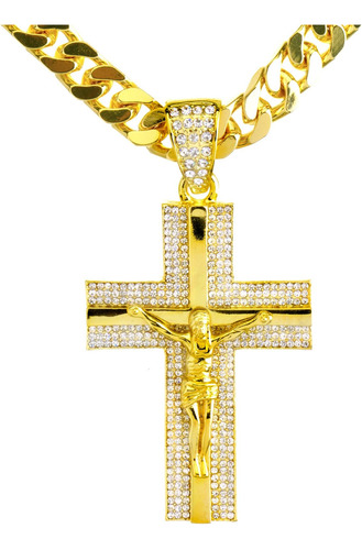 Metaltree98 Nuevo Mens 14k Oro Plateado Iced Cross Jesus 30