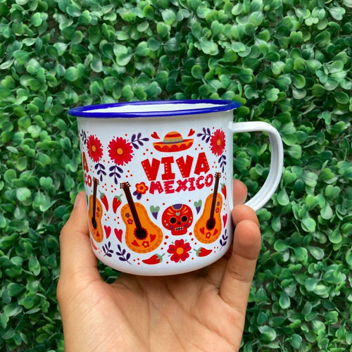 Imagen 1 de 3 de Taza Peltre Diseño Mexicano S3 - Viva México Mes Patrio