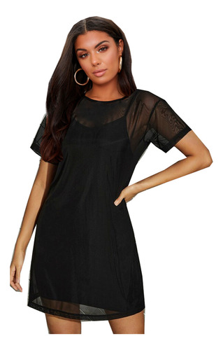 Vestido Casual De Mesh Con Fondo Oversize Sexy Transparencia