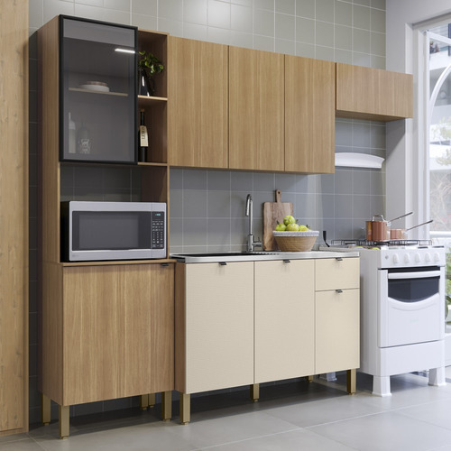 Cozinha Compacta Balcão Com Pia 120cm Laura Plus Freijó/soft