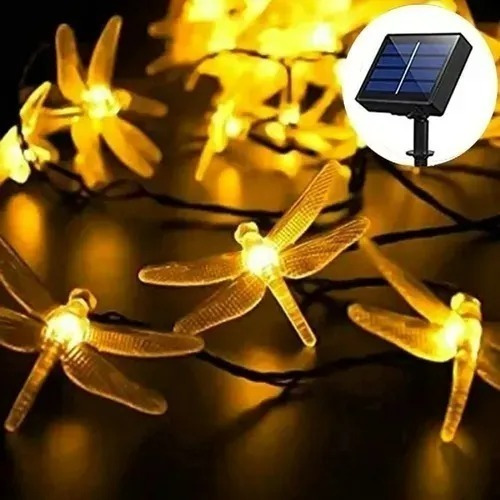 Imagen 2 de 7 de Guirnalda Solar Libélula Hadas 5 Metros 30 Led Calida