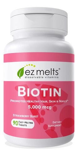 Ez Melts Biotin, Vitaminas Solubles, 5 000 Mcg, Cero Azucar,