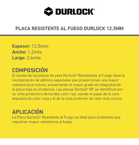 Placa Resistente Al Fuego Durlock 12.5mm 1,20 X 2,40mts Rojo