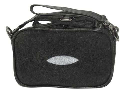 Bandolera Piel Genuina Mantarraya Exotica Cocodrilo Negro