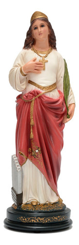 Imagem Santa Cecília 30cm Modelo Florença Calcário Resinado Cor Creme-vermelho