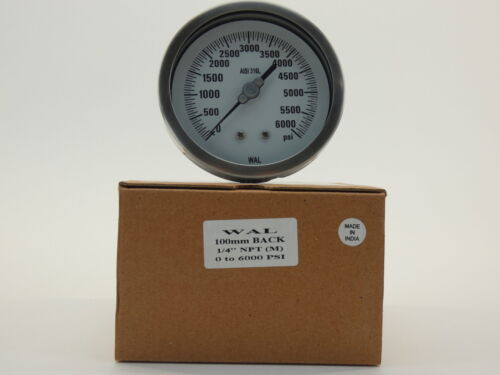 Wal Pressure Gauge 4 , 0-6000 Psi, 1/4 Npt Back Connecti Yyx