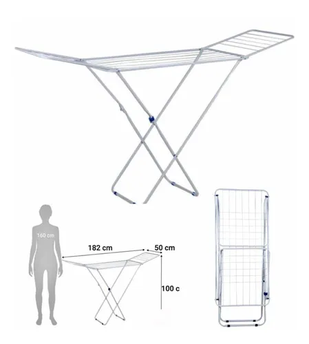 Tendedero de Ropa Bandeja Plegable Plata 156x61x97 cm.