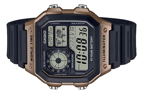 Reloj Casio Ae-1200wh-5avcf World Time 5 Alarmas-negro Negro Negro Negro