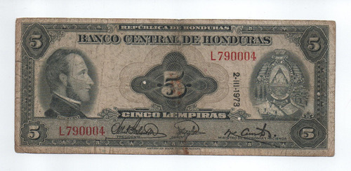 Billete Honduras 5 Lempiras 1973