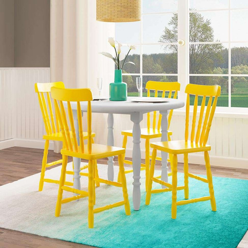 Conjunto De Mesa Lusha Com 4 Cadeiras Dalas Branco E Amarelo